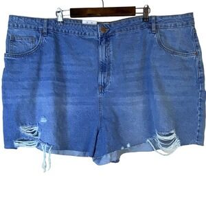 Cotton:On Plus Size 24 Curve A-Line High Rise Denim Cut Off Shorts Medium‎ Wash